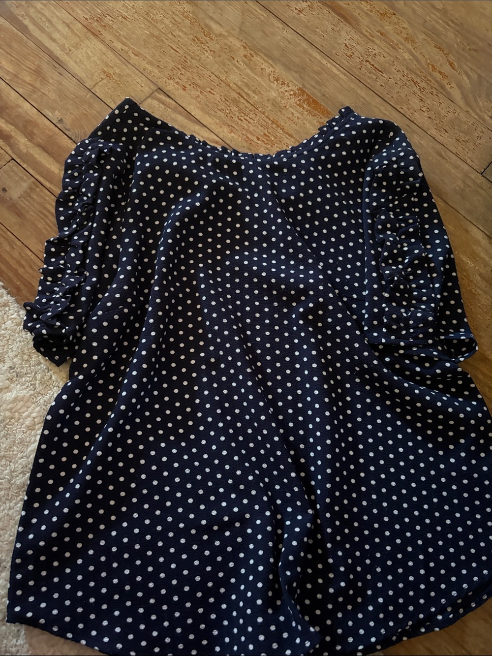 Monteau Navy Blue Polka Dot Puff Sleeve Blouse